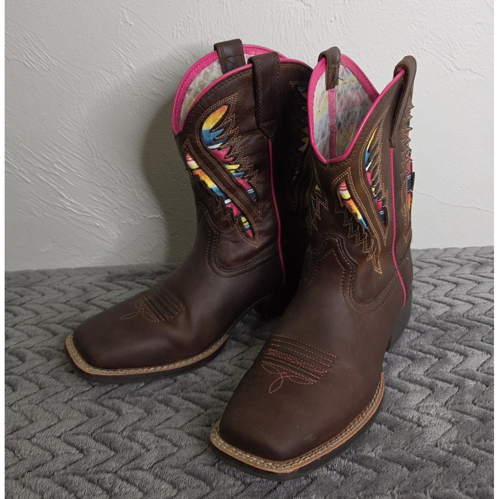 Ariat Kids Quickdraw VentTEK Western Boot Distressed Brown Serape Youth Size 3.5 - Picture 3 of 11
